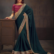 Premium Green Saree Swarovski Sequin Embroidery with Designer Border & Matching Designer Blouse - Buy