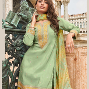 Premium Mehendi Green Silk Embroidered Top with Sharara and Digital Work Dupatta - Buy_1