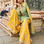Premium Mehendi Green Silk Embroidered Top with Sharara and Digital Work Dupatta - Buy_2