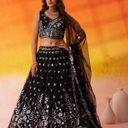 Premium Net Fabric Lehenga Set Featuring Rich Sequins Thread Embroidery - Buy