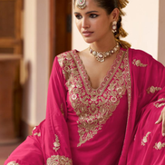Premium Pink Chinon Embroidered Sharara Suit Set Indian Ethnic Wear for Parties & Functions - Buy_2