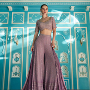 Premium Purple Georgette Palazzo Set with Embroidered Blouse and Dupatta - Buy