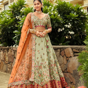 Premium Silk Embroidered Lehenga with Cut Work Border, Weaving Butti & Mirror Work Net Dupatta Set_2