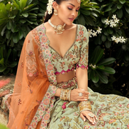 Premium Silk Embroidered Lehenga with Cut Work Border, Weaving Butti & Mirror Work Net Dupatta Set_3