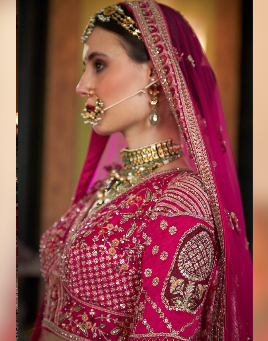 Rani Paisley Silk Lehenga with Zari, Sequin, Pearl & Thread Embroidery Includes Blouse & Dual Dupatta Set - Buy_1