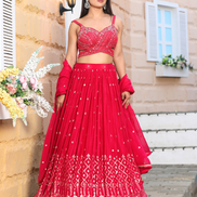 Red Sequin Embroidered Lehenga Set with Blouse & Dupatta Bridal & Festive Wear_1