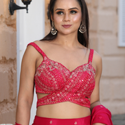 Red Sequin Embroidered Lehenga Set with Blouse & Dupatta Bridal & Festive Wear_