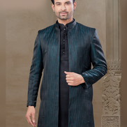 Regal Black Jacquard Silk Men’s Kurta Set Floral Print Jacket & Pants_1