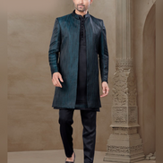 Regal Black Jacquard Silk Men’s Kurta Set Floral Print Jacket & Pants_2