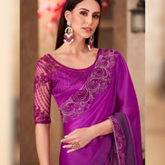 Regal Purple Majestic Shaded Saree with Satin Work Blouse for Women - Buy_1