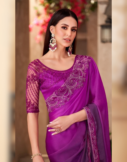 Regal Purple Majestic Shaded Saree with Satin Work Blouse for Women - Buy_1