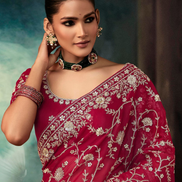 Regal Red Fancy Saree Handcrafted Aari Work with Blouse for Special Occasions - Buy_1