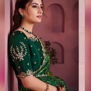 Rich Green Bandhani Print Saree in Two-Tone Satin Silk Handcrafted Stone Embroidery - Buy_1