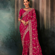 Royal Charm Dark Pink Saree Luxurious Aari & Handcrafted Embroidery for Special Occasions