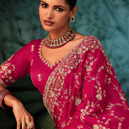 Royal Charm Dark Pink Saree Luxurious Aari & Handcrafted Embroidery for Special Occasions_1