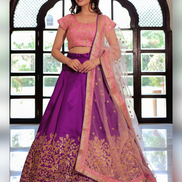 Royal Purple Lehenga Set in Silk with Gold Work Pink Embroidered Blouse & Dupatta - Buy_1