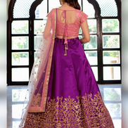 Royal Purple Lehenga Set in Silk with Gold Work Pink Embroidered Blouse & Dupatta - Buy_2