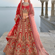 Royal Red Heavy Bridal Silk Lehenga with Stunning Khatli Embroidery - Buy