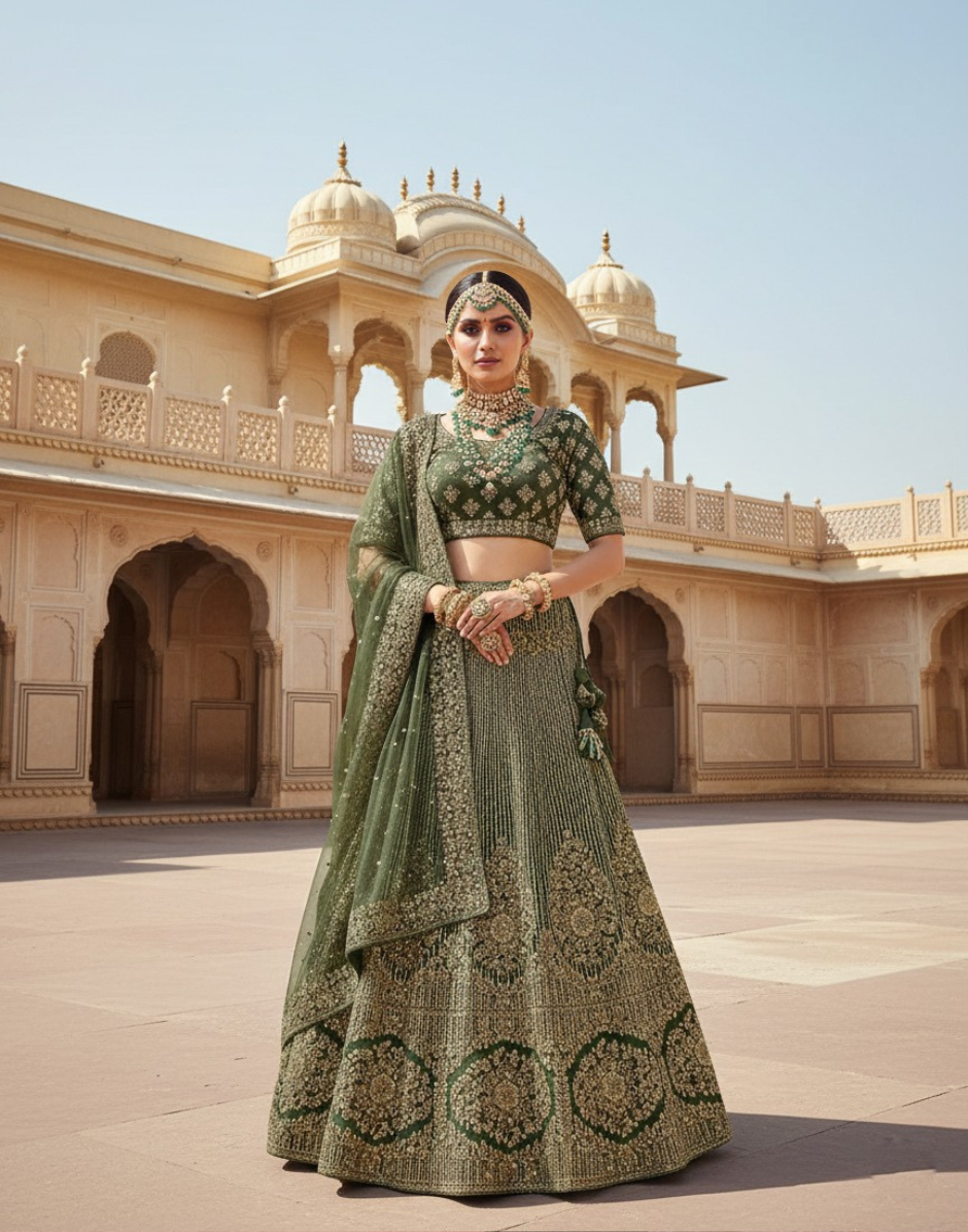 Royal Velvet Sequin Embroidered Lehenga Blouse with Net Dupatta Party & Wedding Wear - Buy_1