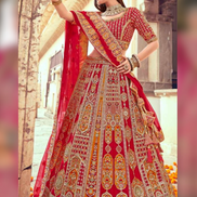 Scarlet Splendor Red Bridal Silk Lehenga with Rich Khatli Embellishments - Buy