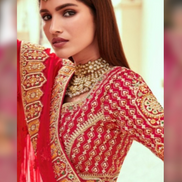 Scarlet Splendor Red Bridal Silk Lehenga with Rich Khatli Embellishments - Buy_2