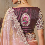 Shimmering Pink Zari Organza Saree Sequins & Handcrafted Stones with Satin Blouse - Buy_1
