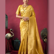 Shimmering Self-Woven Tissue Silk Saree and Blouse Set with Tassel Border Timeless Ethnic Charm - Buy