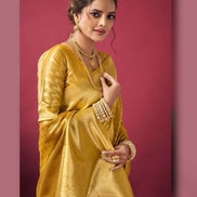 Shimmering Self-Woven Tissue Silk Saree and Blouse Set with Tassel Border Timeless Ethnic Charm - Buy_1