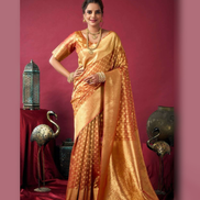 Shimmering Self-Woven Tissue Silk Saree and Blouse Set with Tassel Border Timeless Ethnic Charm - Buy_4