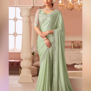 Shimmering Silver Chiffon Saree Ethereal Look for Special Occasions - Buy
