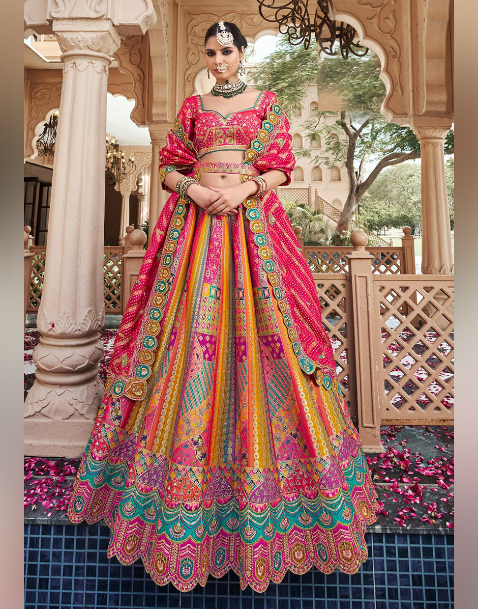Silk & Sparkle Pink Banarasi Lehenga Blouse Dupatta with Intricate Embellishments - Buy