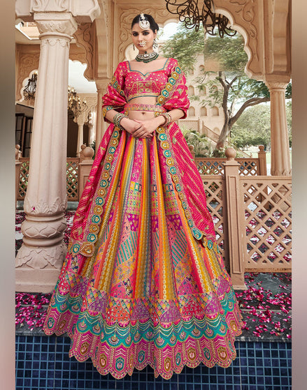 Silk & Sparkle Pink Banarasi Lehenga Blouse Dupatta with Intricate Embellishments - Buy