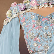 Sky Blue Pre Stitched Saree for Bridesmaid