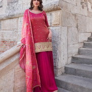 Slay the Season in Pink Embroidered Kurta Set with Palazzo and Dupatta - Buy