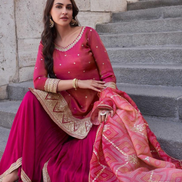 Slay the Season in Pink Embroidered Kurta Set with Palazzo and Dupatta - Buy_1