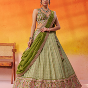 Statement Jacquard Tissue Fabric Lehenga Set with All-Over Sequin Thread Work - Buy