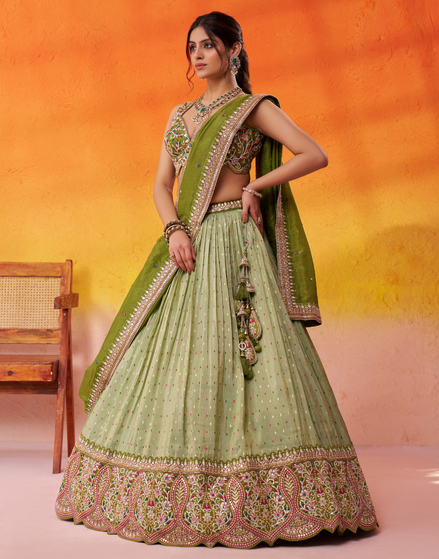 Statement Jacquard Tissue Fabric Lehenga Set with All-Over Sequin Thread Work - Buy_1