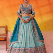Statement Jacquard Tissue Fabric Lehenga Set with All-Over Sequin Thread Work - Buy_3