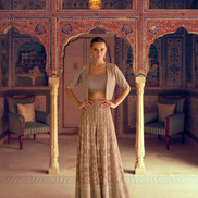 Stunning Beige Georgette Palazzo Set Ensemble Embroidery with Seroski Zarkan - Buy