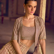 Stunning Beige Georgette Palazzo Set Ensemble Embroidery with Seroski Zarkan - Buy_1
