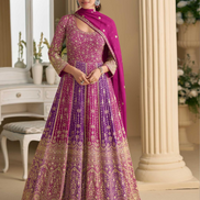 Stunning Georgette Gown with Seroski Zarkan Detailing & Dupatta Ideal for Evening Occasions - Buy
