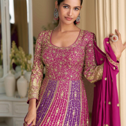 Stunning Georgette Gown with Seroski Zarkan Detailing & Dupatta Ideal for Evening Occasions - Buy
_1