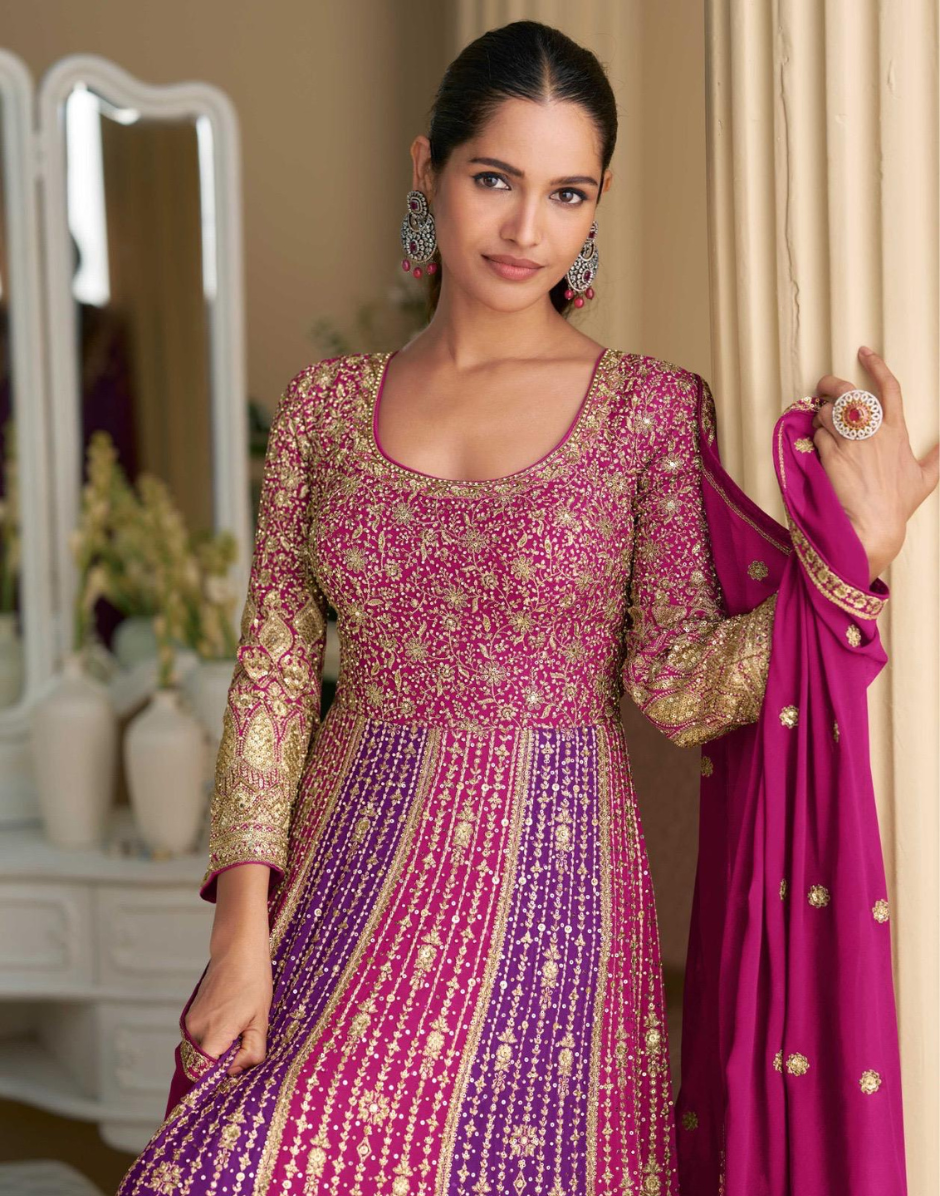 Stunning Georgette Gown with Seroski Zarkan Detailing & Dupatta Ideal for Evening Occasions - Buy
_1