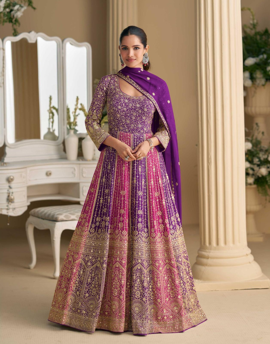 Stunning Georgette Gown with Seroski Zarkan Detailing & Dupatta Ideal for Evening Occasions - Buy_2