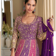 Stunning Georgette Gown with Seroski Zarkan Detailing & Dupatta Ideal for Evening Occasions - Buy_3