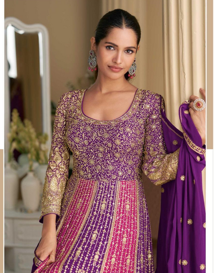 Stunning Georgette Gown with Seroski Zarkan Detailing & Dupatta Ideal for Evening Occasions - Buy_3