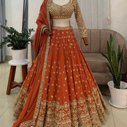 Stunning Orange Embroidered Lehenga – Intricate Sequin & Thread Design on Georgette