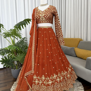 Stunning Orange Embroidered Lehenga – Intricate Sequin & Thread Design on Georgette_1