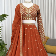 Stunning Orange Embroidered Lehenga – Intricate Sequin & Thread Design on Georgette_2