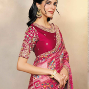 Stunning Pink Shaded Jacquard Silk Saree with Multi-Stone Hand Embroidery with Matching Satin Silk Blouse - Buy_1